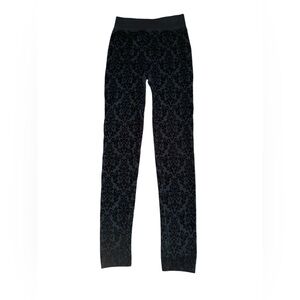Suzy Shier Black Velvet Burnout Textured Leggings Womens Size Small Medium